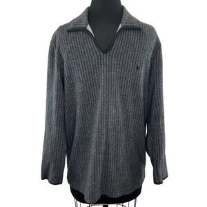 TAKEO KIKUCHI Gray Black Herringbone Collared Long Sleeve Knit Pullover Medium M